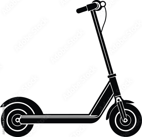 A modern electric kick scooter portrayed in solid black silhouette style