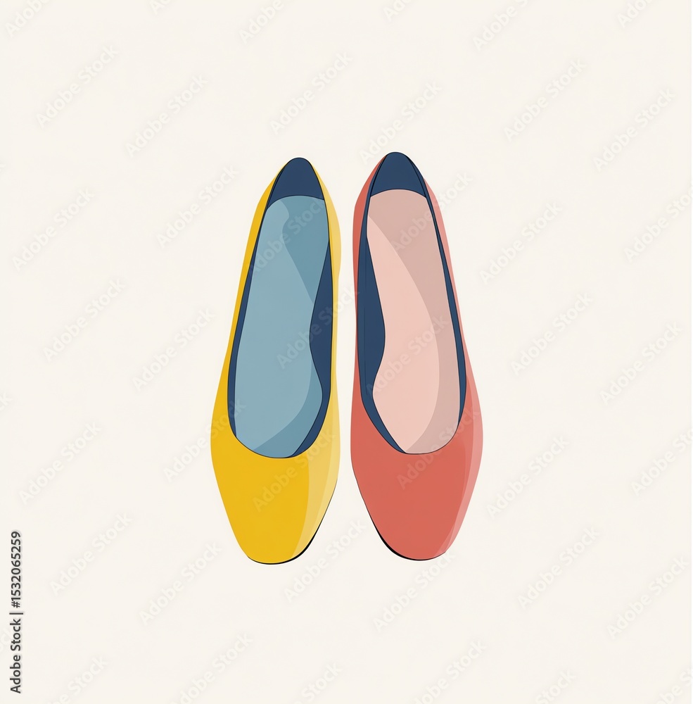 Stylish Ballet Flats in Vibrant Yellow and Coral Hues, a Delightful Footwear Design Stylish Ballet Flats in Vibrant Yellow and Coral Hues, a Delightful Footwear Design