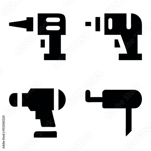 Collection of power tool icons drill caulk gun and more