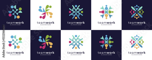 Set Collections of People Community Logo Design Inspirations. Abstract Vector Teamwork Social Forum Interactions Concept.