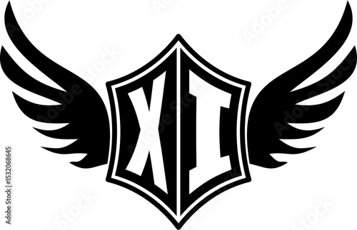 XI logo emblem with winged and shield template