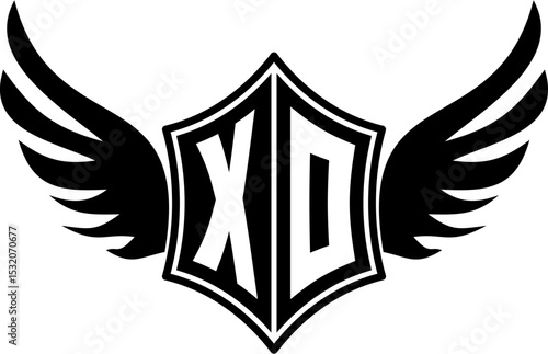 XO logo emblem with winged and shield template