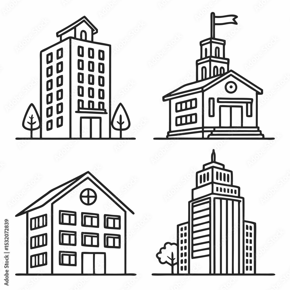 Fototapeta premium Collection of business teamwork icons. architecture, billing, apartment, city, house, office, construction.