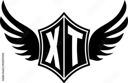 XT logo emblem with winged and shield template