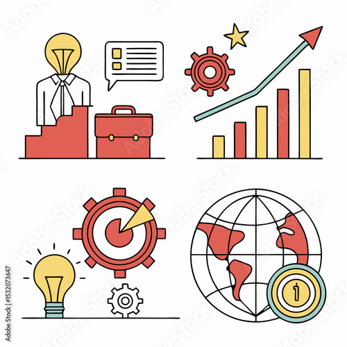 Collection of business teamwork icons. presentation,business growth levels,business ladder