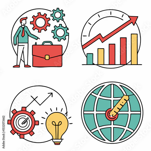 Collection of business teamwork icons. presentation,business growth levels,business ladder