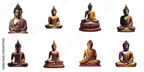 Multiple vector illustrations cute Buddha statue

