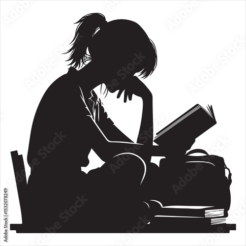 Silhouette of a Person Reading a Book  , black color  vector  