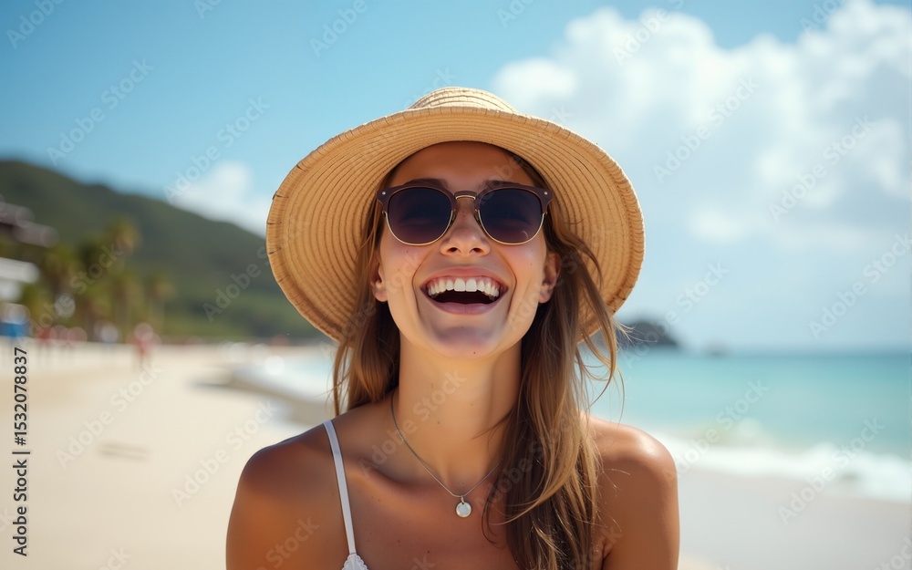 Cheerful woman on summer vacation. High quality Cheerful woman on summer vacation. High quality