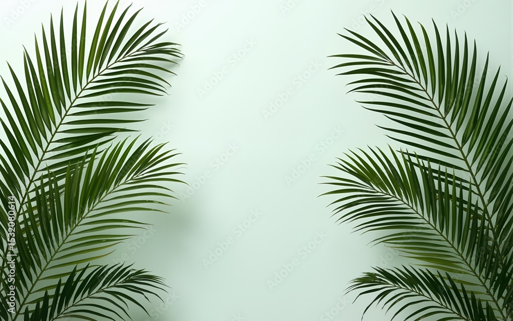 Naklejka premium Palm branches in the corners, tropical plants decoration elements. High quality