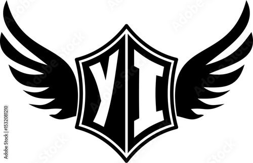 YI logo emblem with winged and shield template