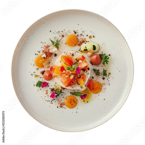 Colorful vegetable medley with fresh herbs and edible flowers