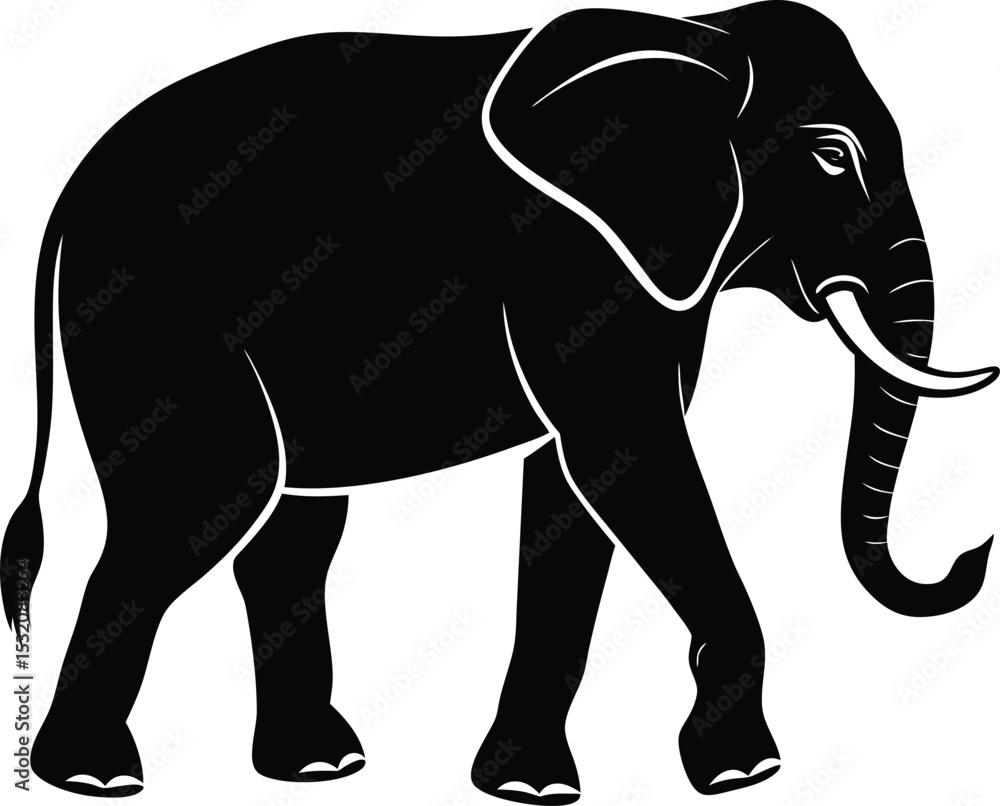 Obraz premium Walking Elephant Silhouette . Wildlife Animal Line Art Vector Illustration