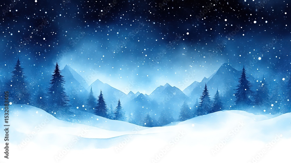Naklejka premium Winter Wonderland: Snowy Mountain Landscape with Pine Trees