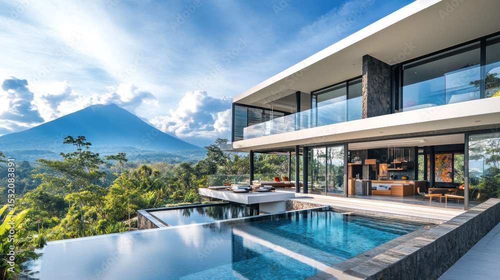 Fototapeta premium Luxurious modern villa with mountain views and infinity pool