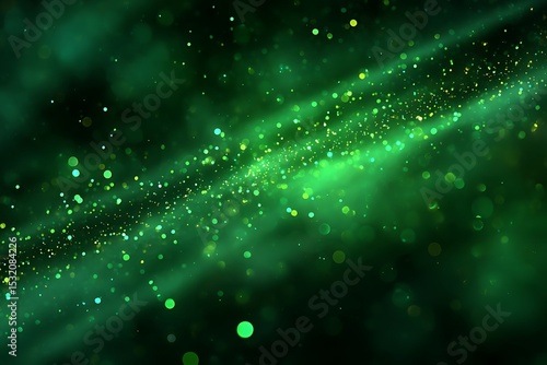 Glittering Green Particles Shining on Elegant Stage