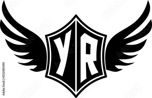 YR logo emblem with winged and shield template