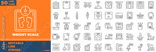 Weight Scale Line Editable Icons set. Vector illustration in modern thin line style of weight scale icons: weight, measure, height, etc