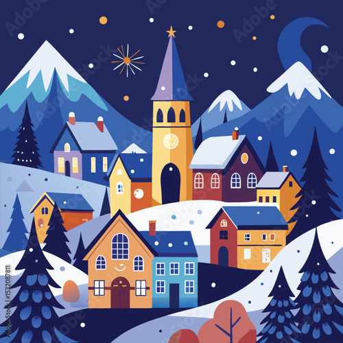 Hand Drawn Colorful Snow Cove Illustration