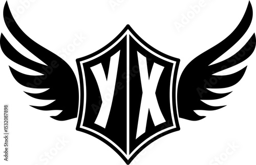 YX logo emblem with winged and shield template