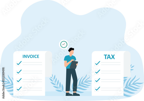 Businessman cartoon character standing feeling not free in fetter between tax and debt concept

