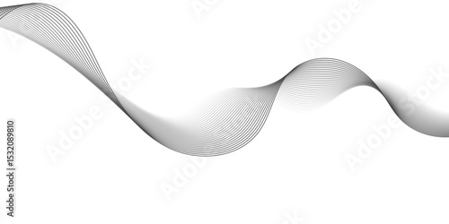 A minimalist, abstract wave design composed of delicate, overlapping black lines that create a subtle gradient and a sense of transparency. The wave flows smoothly across a pure white background.