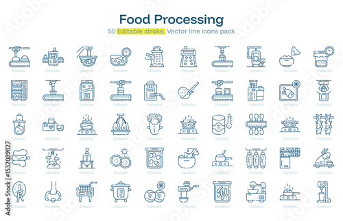 Food Processing line icon pack. Food Processing Stroke icon set. Editable Stroke icon