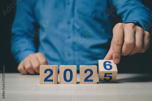 Wooden blocks displaying the new year 2025.