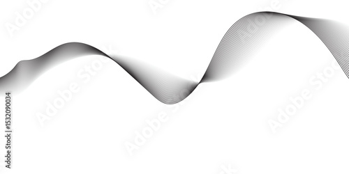 A minimalist, abstract wave design composed of delicate, overlapping black lines that create a subtle gradient and a sense of transparency. The wave flows smoothly across a pure white background.