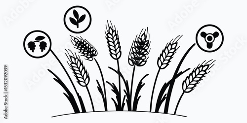 Agricultural Icons, wheat, crops and farming elements