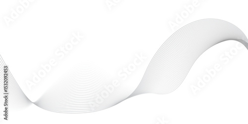 A minimalist, abstract wave design composed of delicate, overlapping black lines that create a subtle gradient and a sense of transparency. The wave flows smoothly across a pure white background.