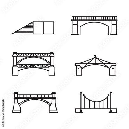 Clean pedestrian overpass vector line illustration
