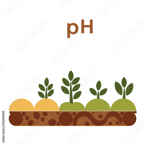 Soil pH illustration with plant growth stages in mosaic agro style
