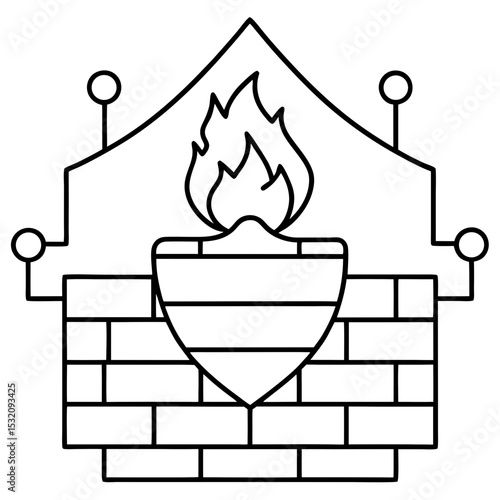 Firewall Vector Illustration | Generative AI & Linocut Silhouette Design