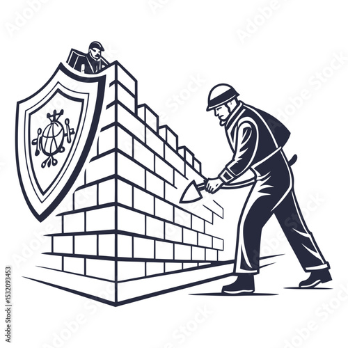 Firewall Vector Illustration | Generative AI & Linocut Silhouette Design