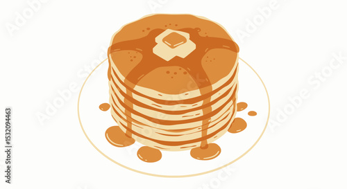 Top view illustration of stack of pancakes in simple vector style