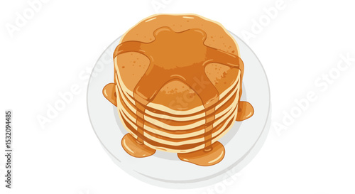 Top-down flat vector of stack of pancakes on plate, white clean background