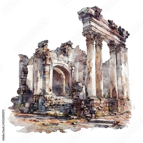 Photography Religious Ruins, watercolor painting vector, isolated on a white background