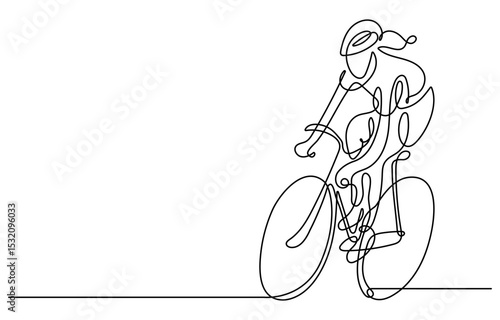 Young female cyclist in action, One continuous line drawing young sporty woman bicycle racer pedaling her bike so fast. Road cyclist concept. Dynamic single line draw design vector illustration