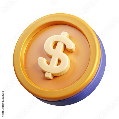 3d dollar coin icon isolated on white background