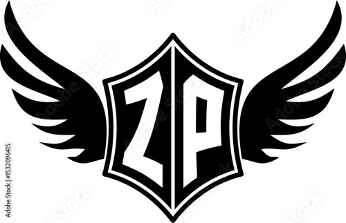 ZP logo emblem with winged and shield template