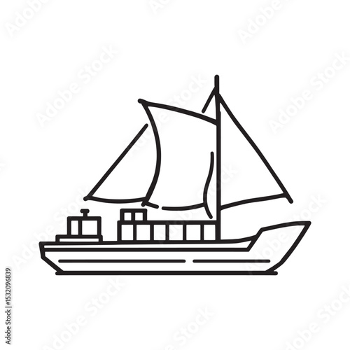 Detailed vector drawing of a river barge boat