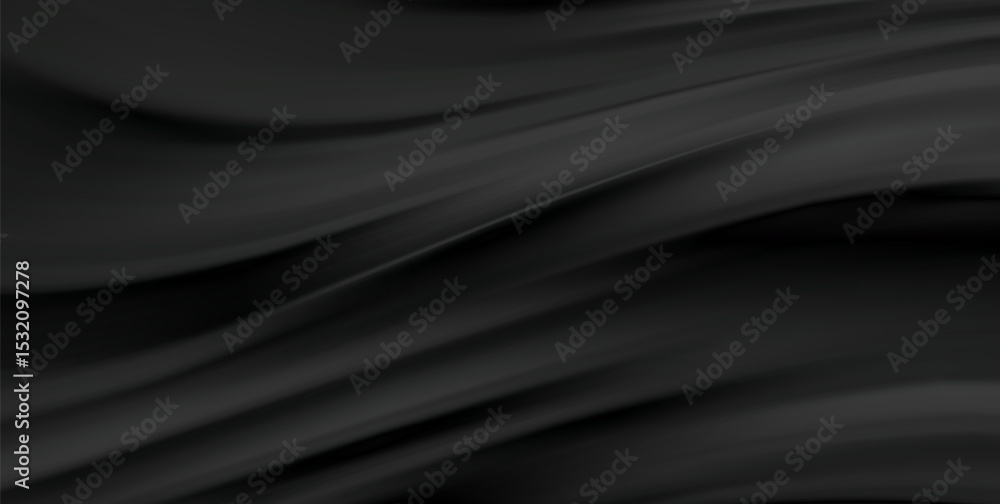 Fototapeta premium Smooth elegant black satin texture abstract background. Luxurious flowing background design. Vector Drapery Wallpaper BG