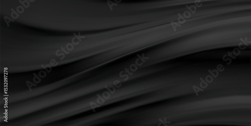 Smooth elegant black satin texture abstract background. Luxurious flowing background design. Vector Drapery Wallpaper BG