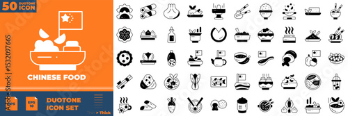 Chinese Food Duotone Editable Icons set. Vector illustration in modern thin duotone style of chinese icons: asian, rice, restaurant, etc