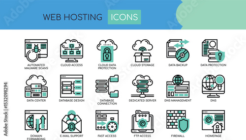 Comprehensive Web Hosting Icons 24 Pixel-Perfect Illustrations for Websites and Applications