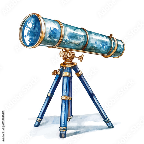 watercolor vector of Reflecting Telescope, isolated on a white background.