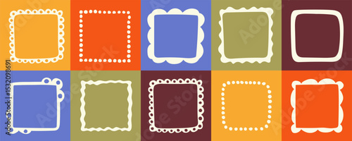 Vector set of hand drawn cut out style square frames and borders - abstract design elements for decoration or logo design templates, prints, placards 