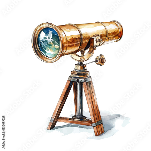 Reflecting Telescope, watercolor illustration vector, isolated on a white background.