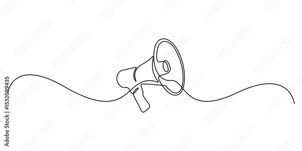 Obraz premium Continuous single line art drawing of megaphone speaker for news and promotion. One line art speaker. Vector illustration